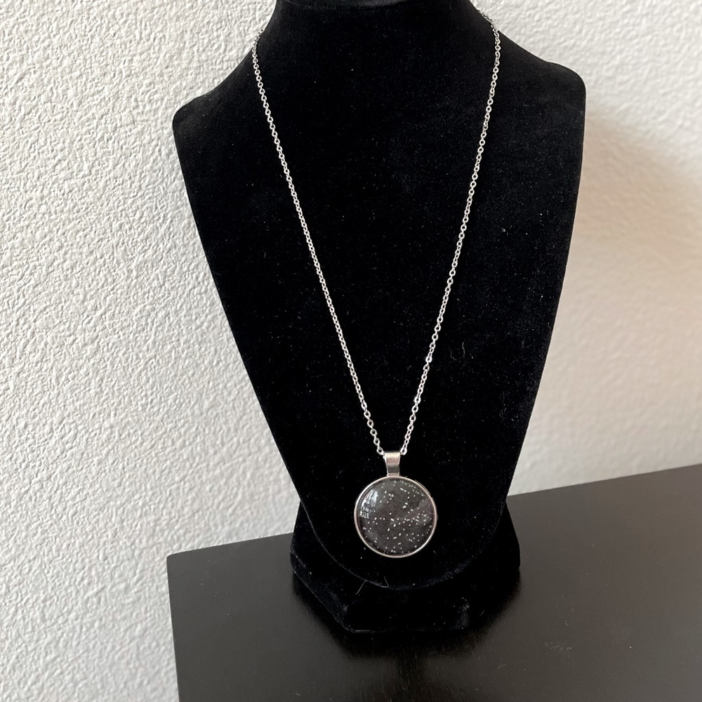 Black Speckled Glass Dome Necklace Handmade